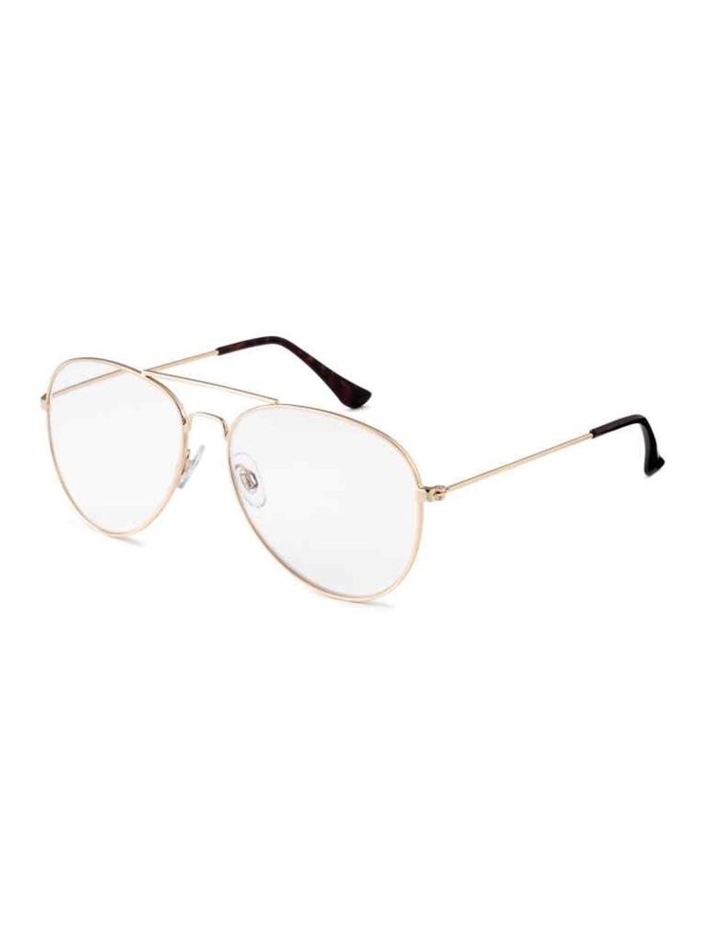H&M Gold Metal Aviator Fashion Glasses Faux Readers Black Temples